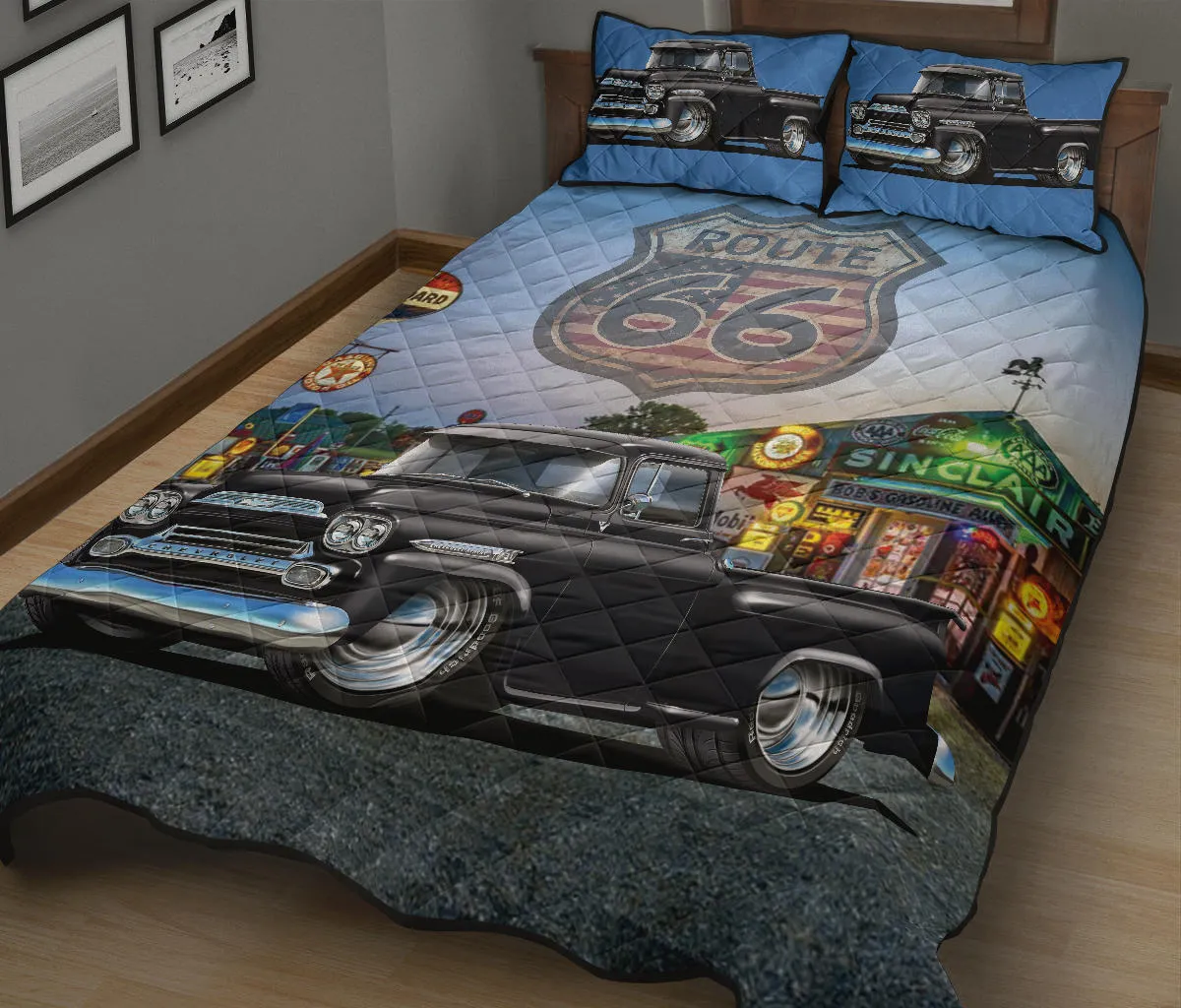 1959 Chevy Apache Pickup Truck Route 66 Quilt Set