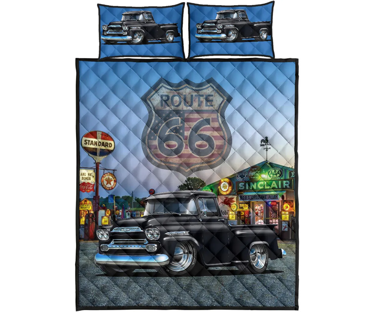 1959 Chevy Apache Pickup Truck Route 66 Quilt Set