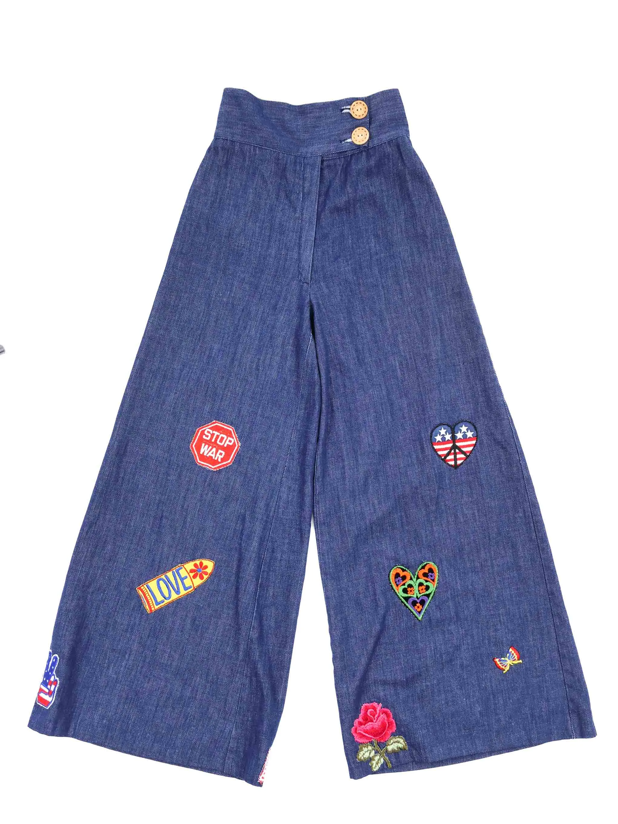 1970s Patched Denim Wide Leg Pants