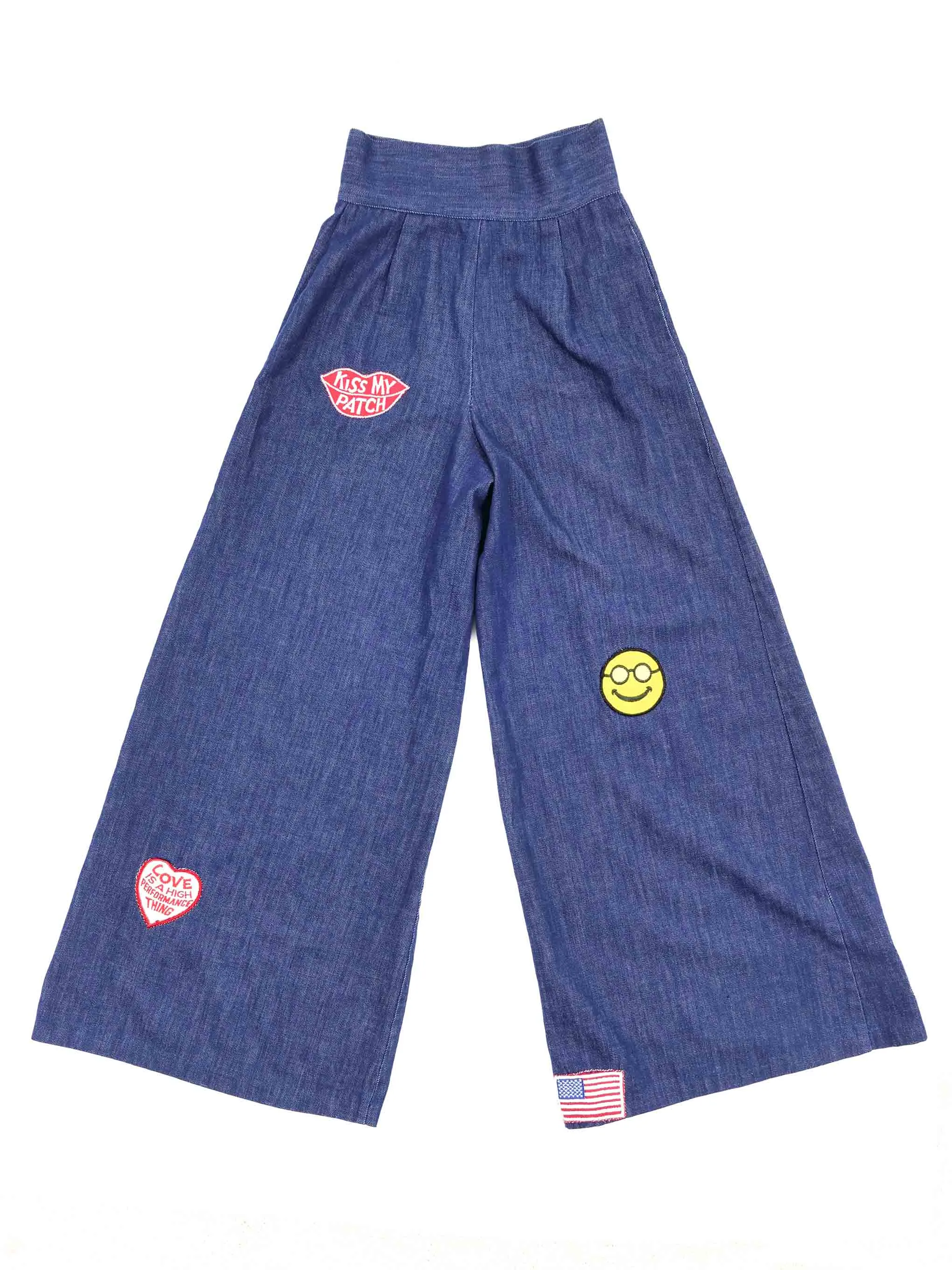 1970s Patched Denim Wide Leg Pants