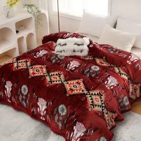 1pc Southwestern Print Blanket, 400gsm Flannel Blanket, Soft Warm Throw Blanket Nap Blanket For Couch Sofa Office Bed Camping Tr