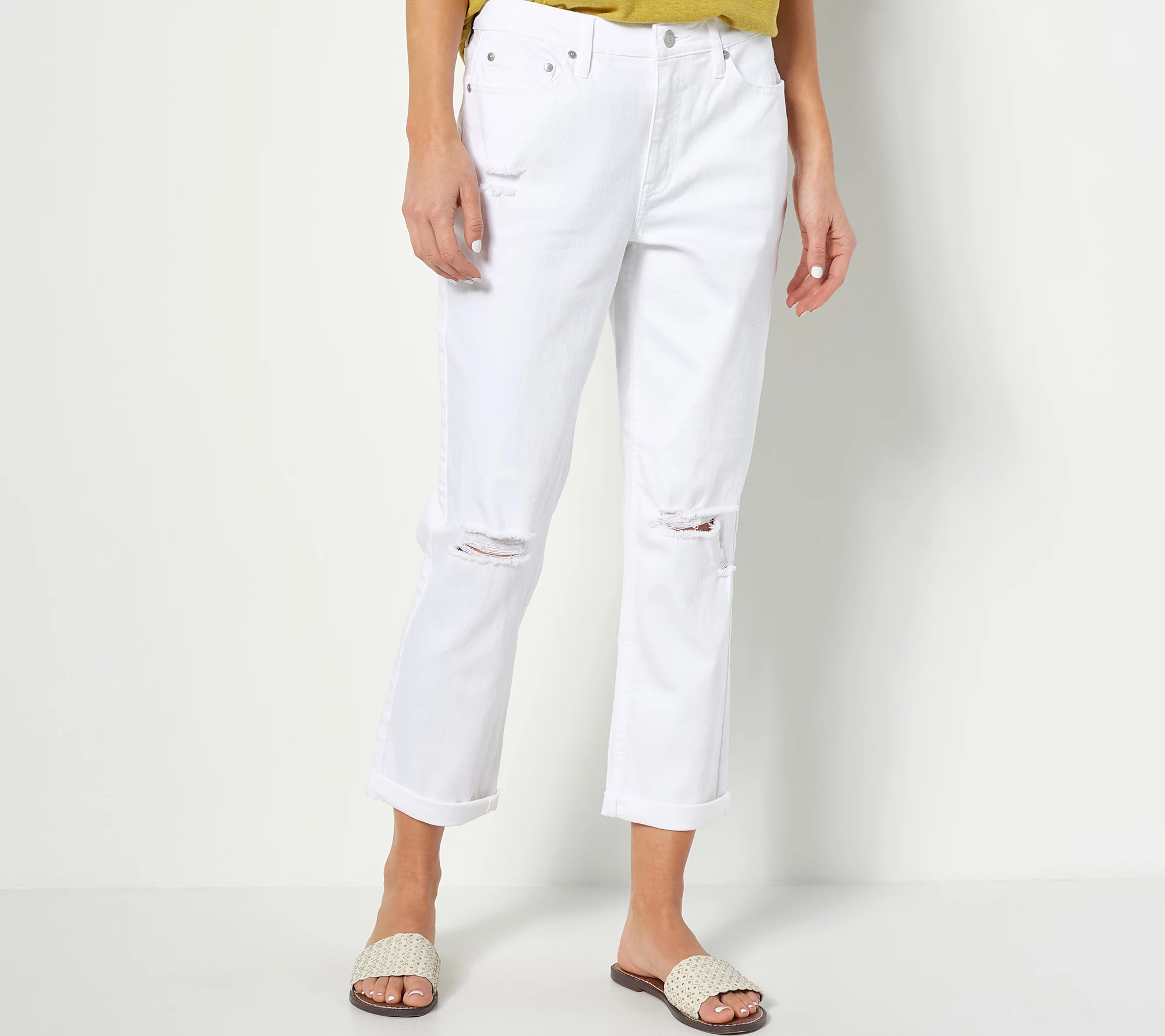 "As Is" Candace Cameron Bure Regular Relaxed Boyfriend Jeans - White