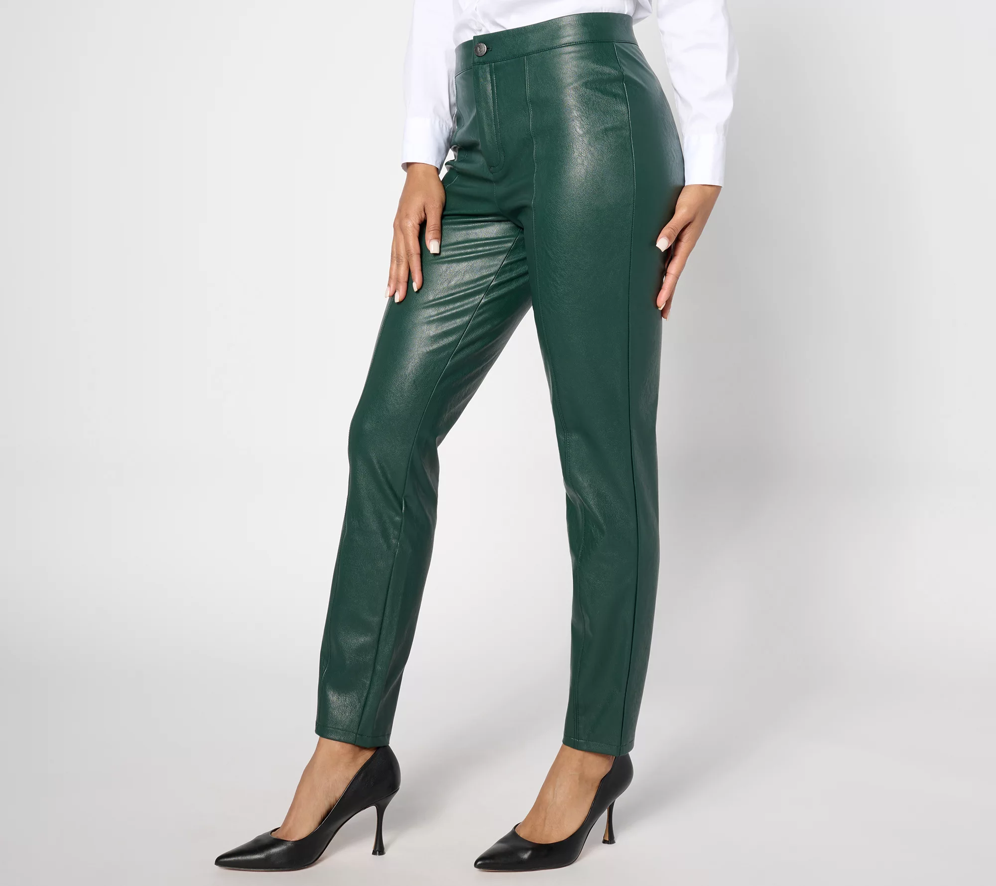 "As Is" Dennis Basso Regular Faux Leather Slim Leg Pants