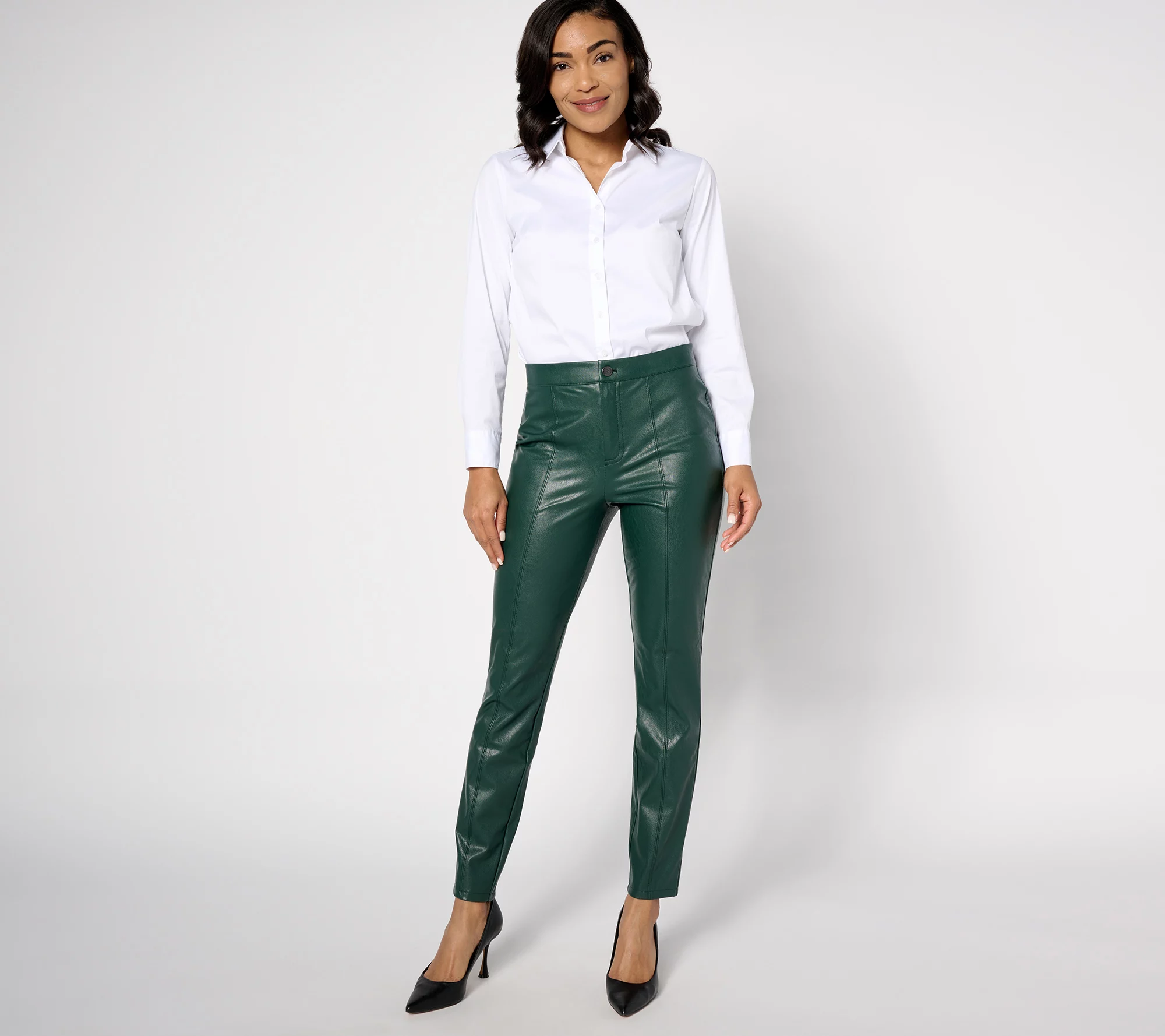 "As Is" Dennis Basso Regular Faux Leather Slim Leg Pants