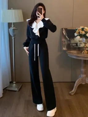 A complete set of autumn trendy outfits for women 2023 new autumn style fashionable wide-leg pants two-piece set