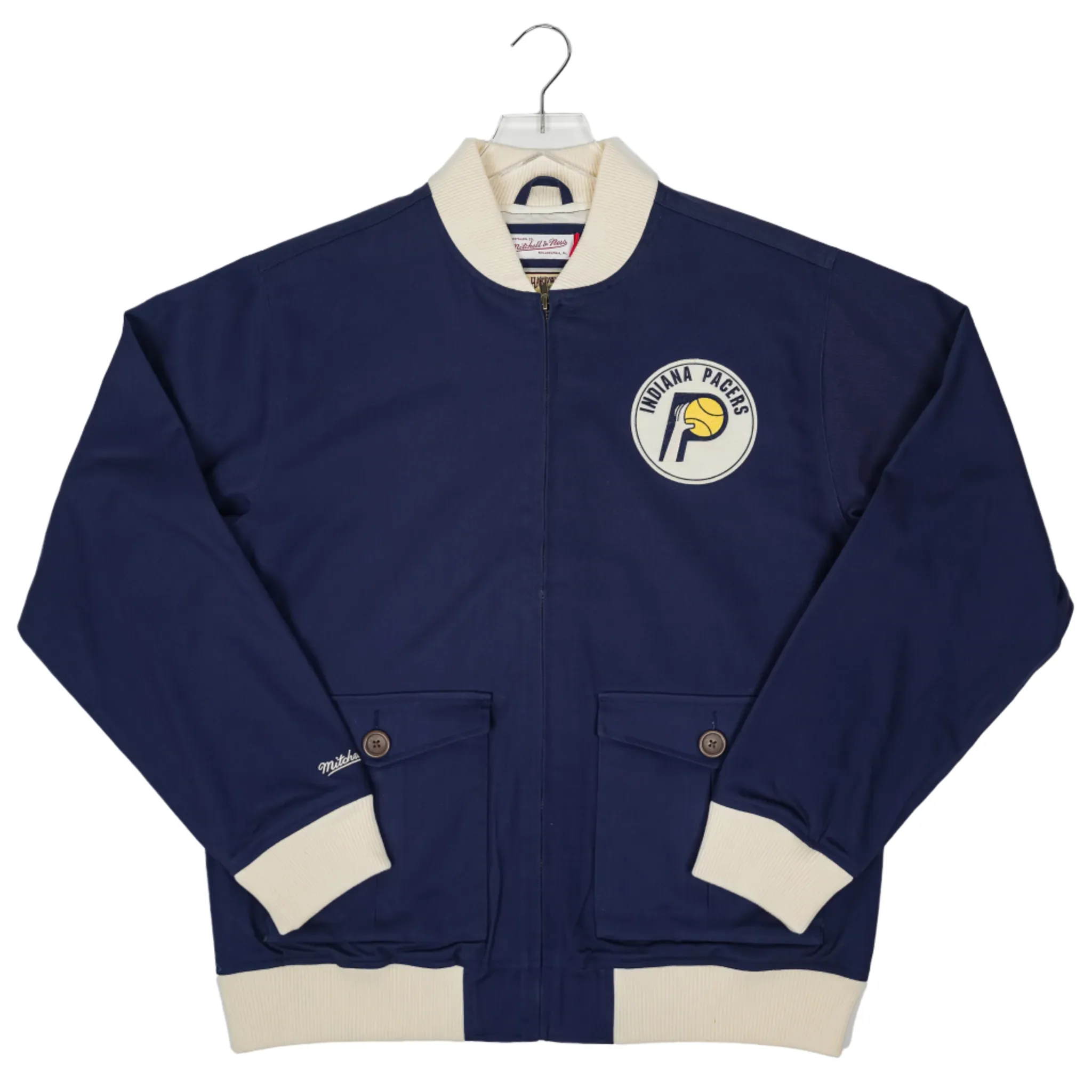 Adult Indiana Pacers Replay Cotton Twill Jacket in Navy by Mitchell and Ness