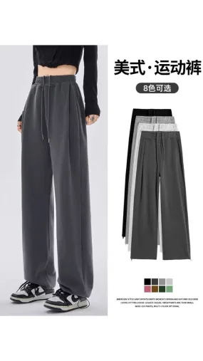 American gray sports pants women's spring and autumn style 2023 beam feet loose casual pants summer small wide-leg pants