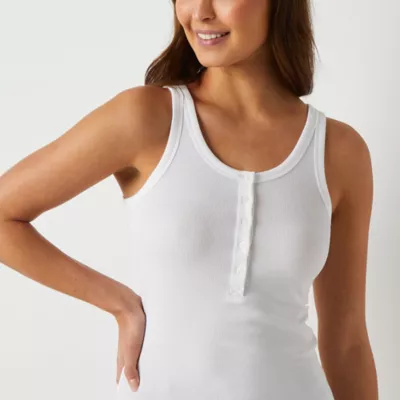 a.n.a Tall Womens Henley Neck Sleeveless Tank Top