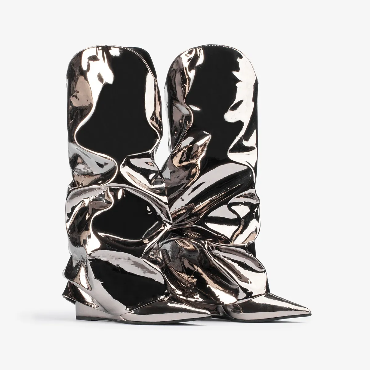 ANDY COWBOY BOOT 120 mm Pewter metallic cuffed Western-inspired knee boot