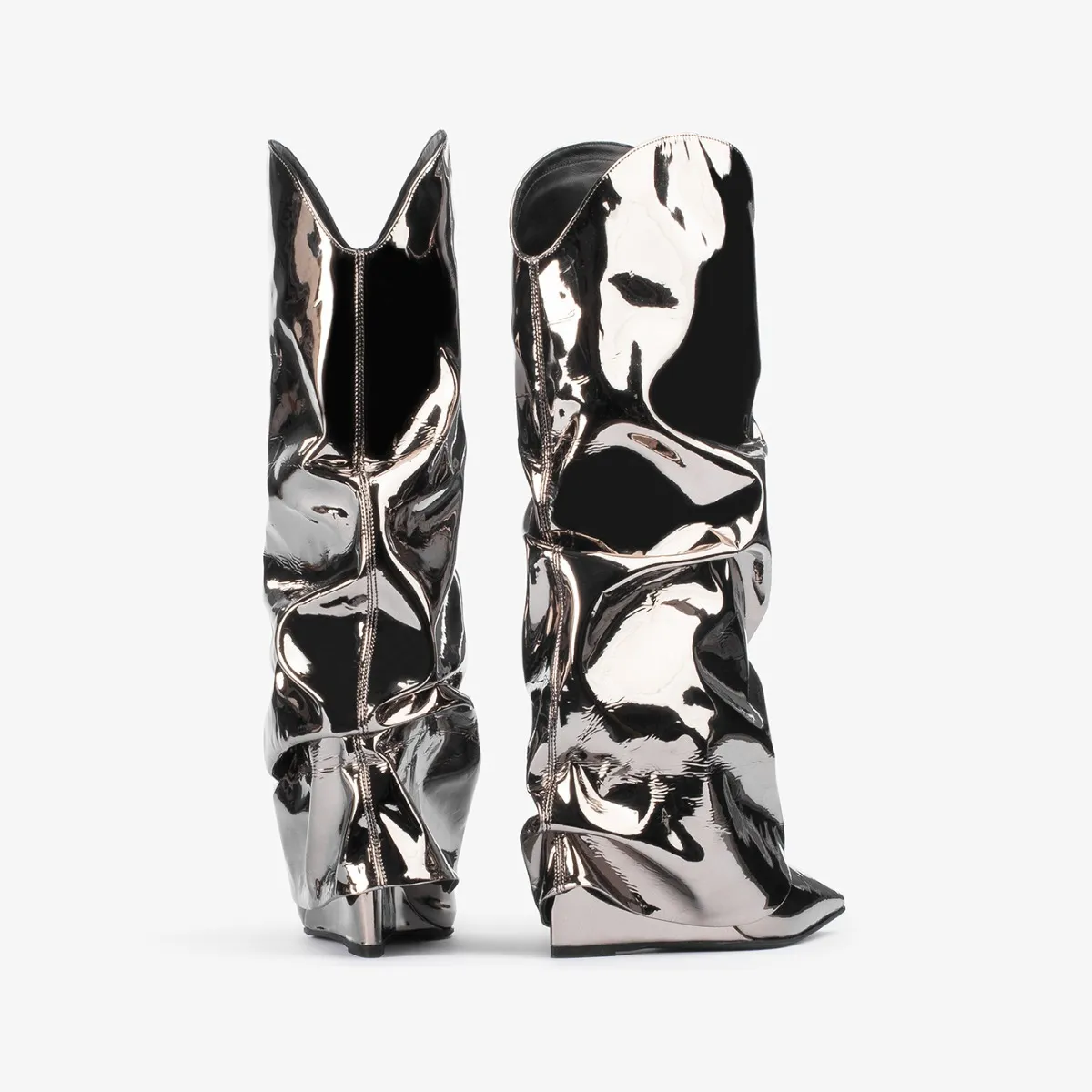 ANDY COWBOY BOOT 120 mm Pewter metallic cuffed Western-inspired knee boot