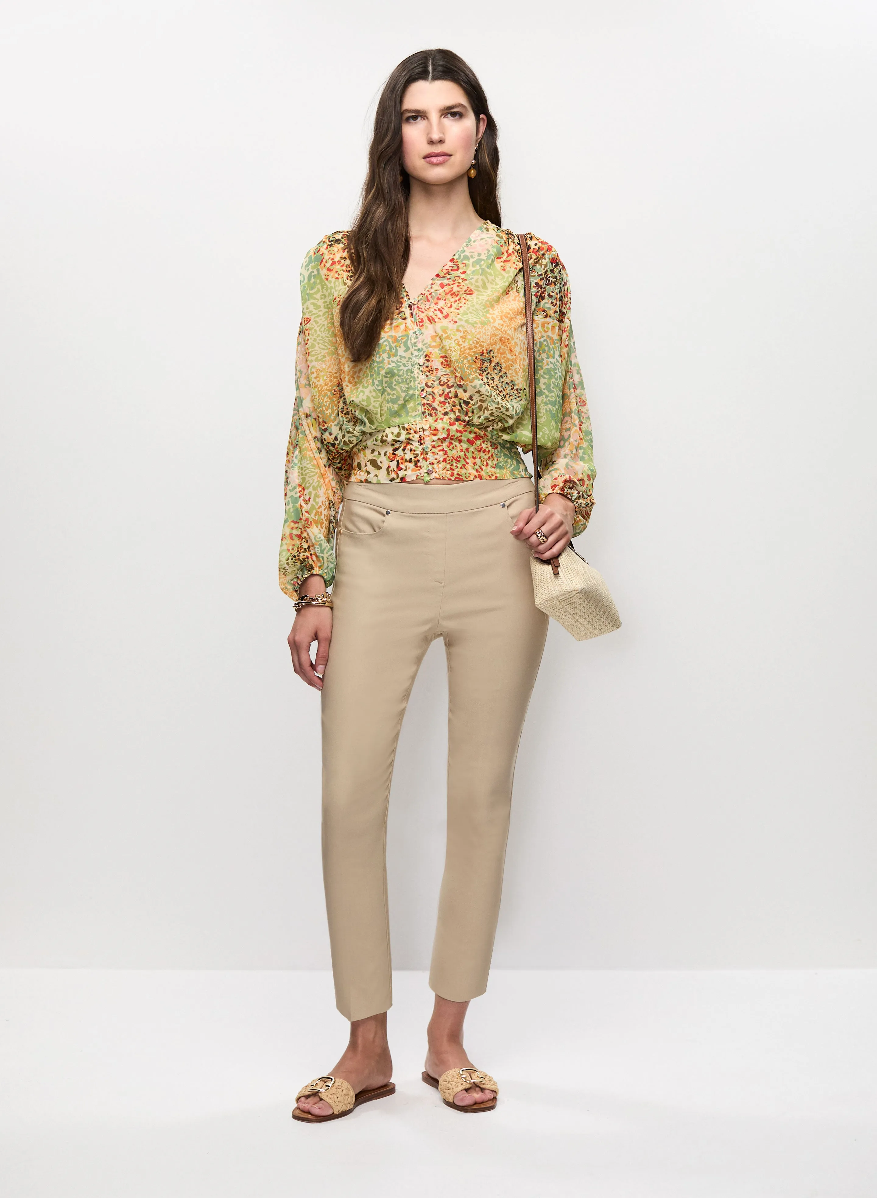 Animal Print Chiffon Top & Pull-On Slim Leg Pants