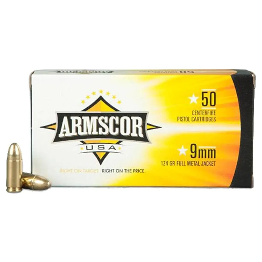 ARMSCOR USA Full Metal Jacket Range Pistol Ammunition - 50rd Box - 9mm - 124GR