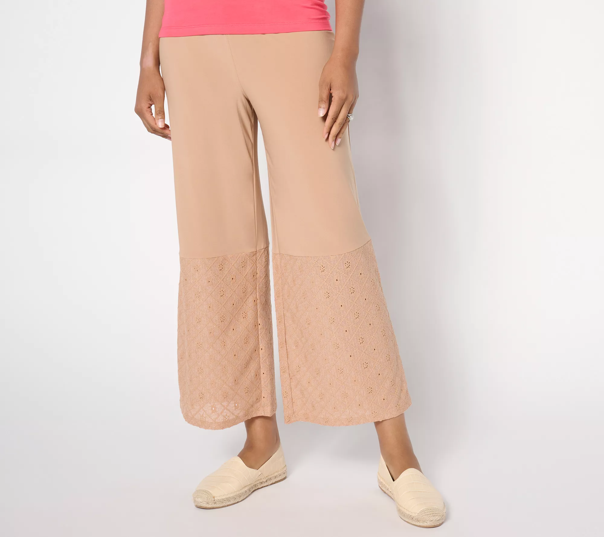 Attitudes by Renee Petite Como Jersey Relaxed Leg Eyelet Pants