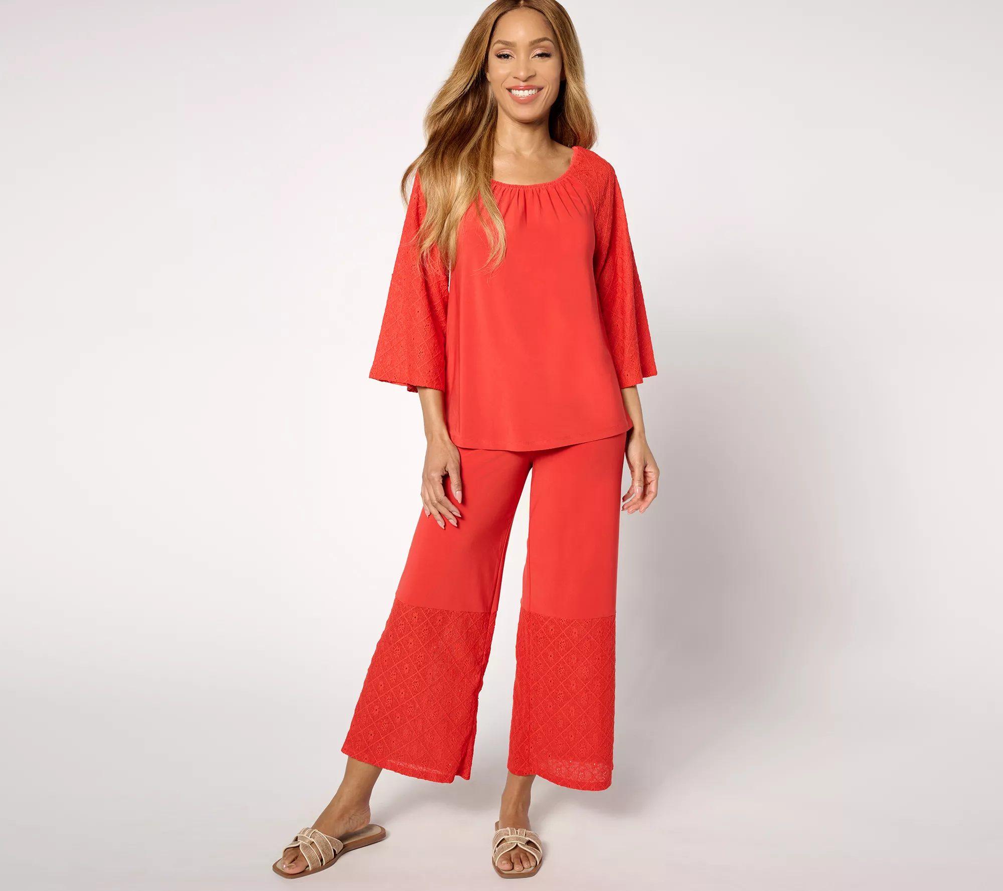 Attitudes by Renee Petite Como Jersey Relaxed Leg Eyelet Pants