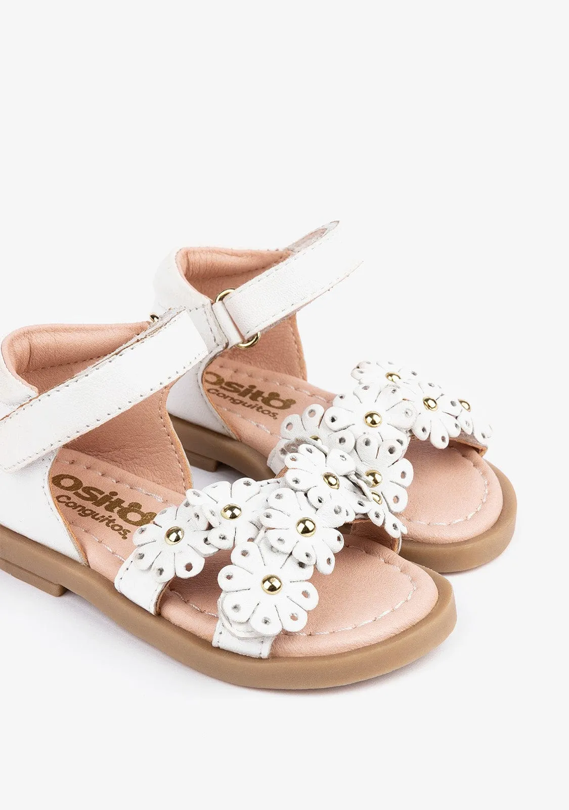 Baby's White Daisy Leather Sandals