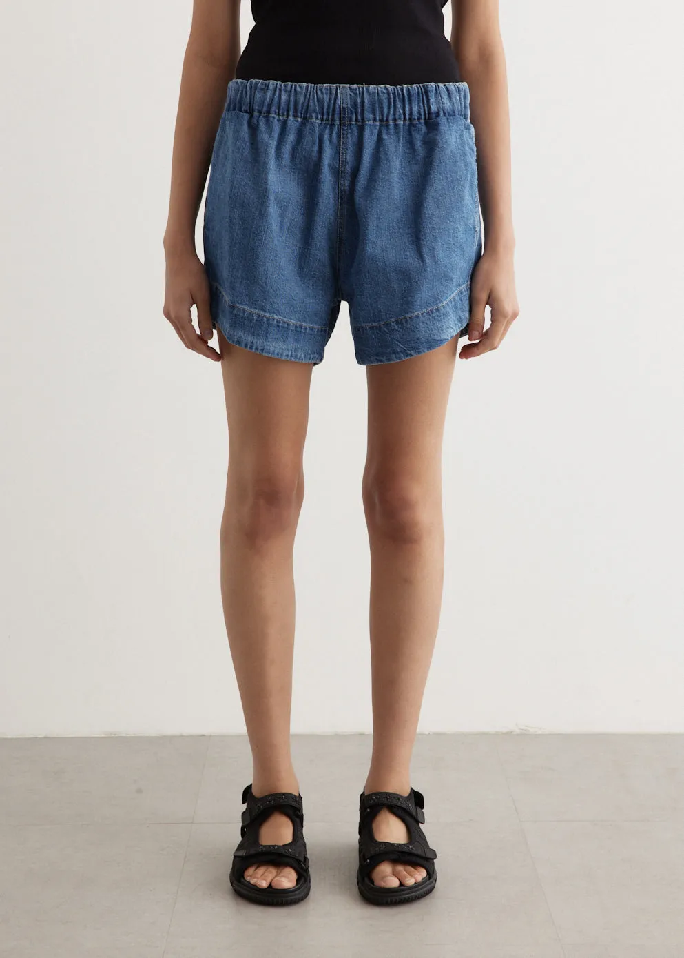 Bassike -  Denim Pull On Mini Shorts - Shorts