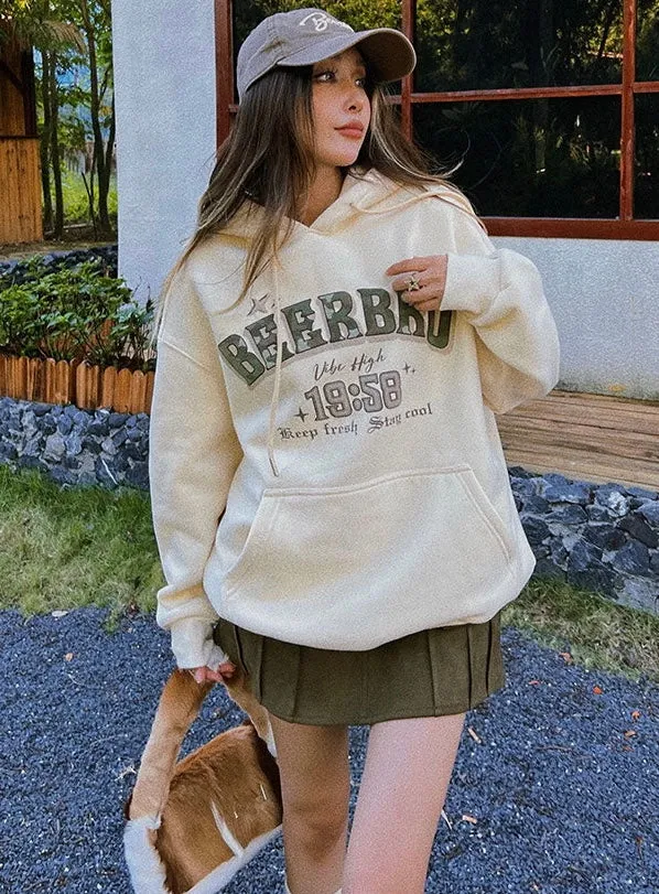 BEERBRO Graphic Letter Print Long Sleeve Hoodie