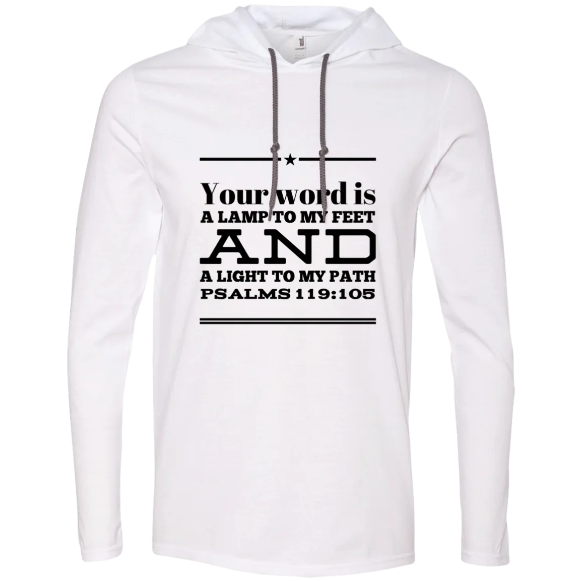 Bible Verse Men Long Sleeve T-Shirt Hoodie - Your Word Is Light To My Path ~Psalm 119:105~ Design 10 (Black Font)