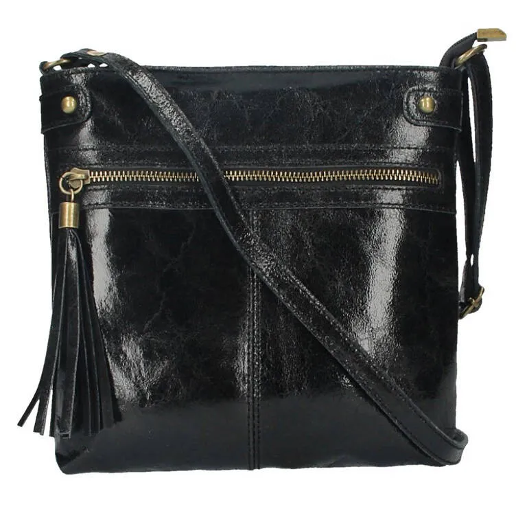 Black leather shoulder bag evan