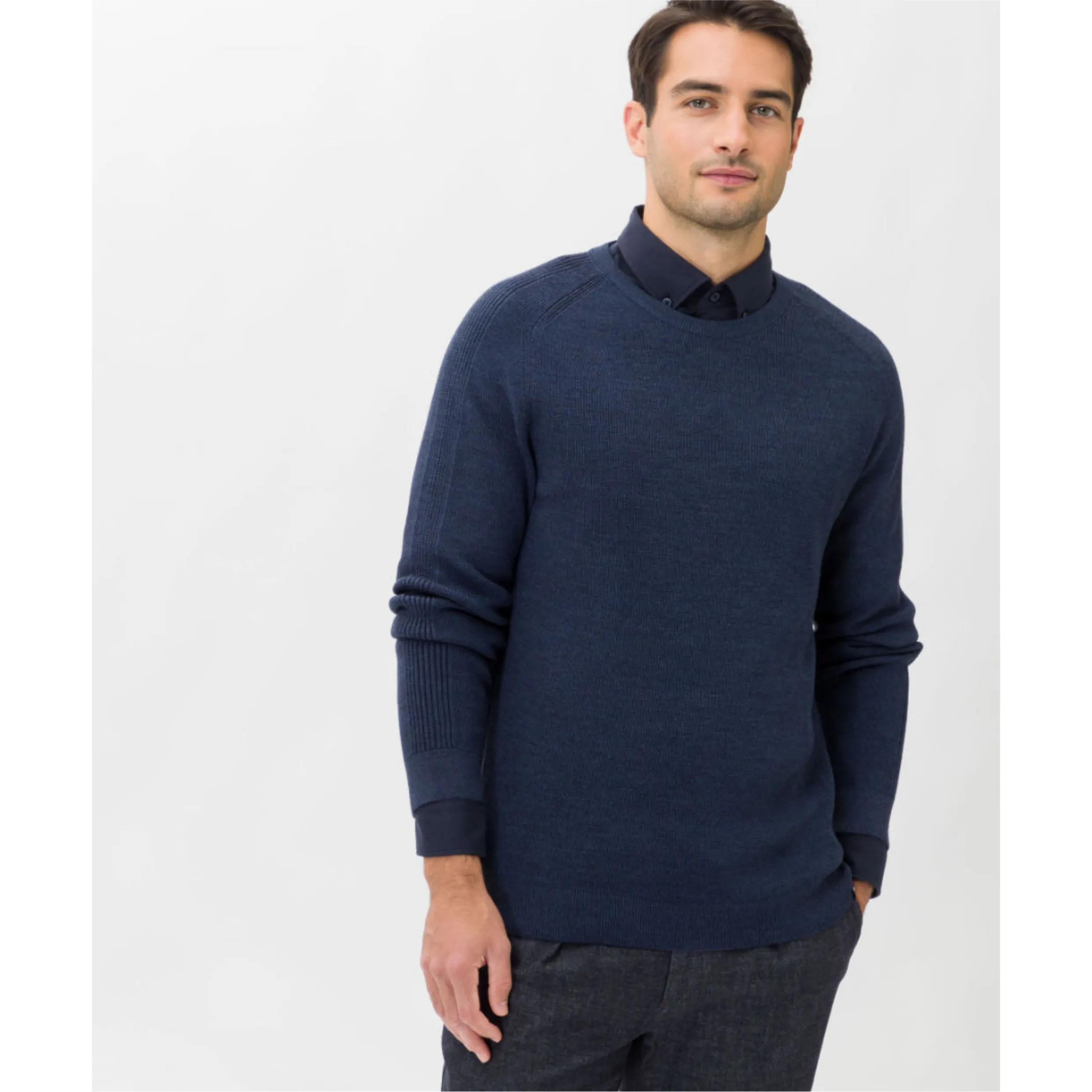 Brax Wool Cotton Round Neck Pullover Roy 21-2007 - Denim