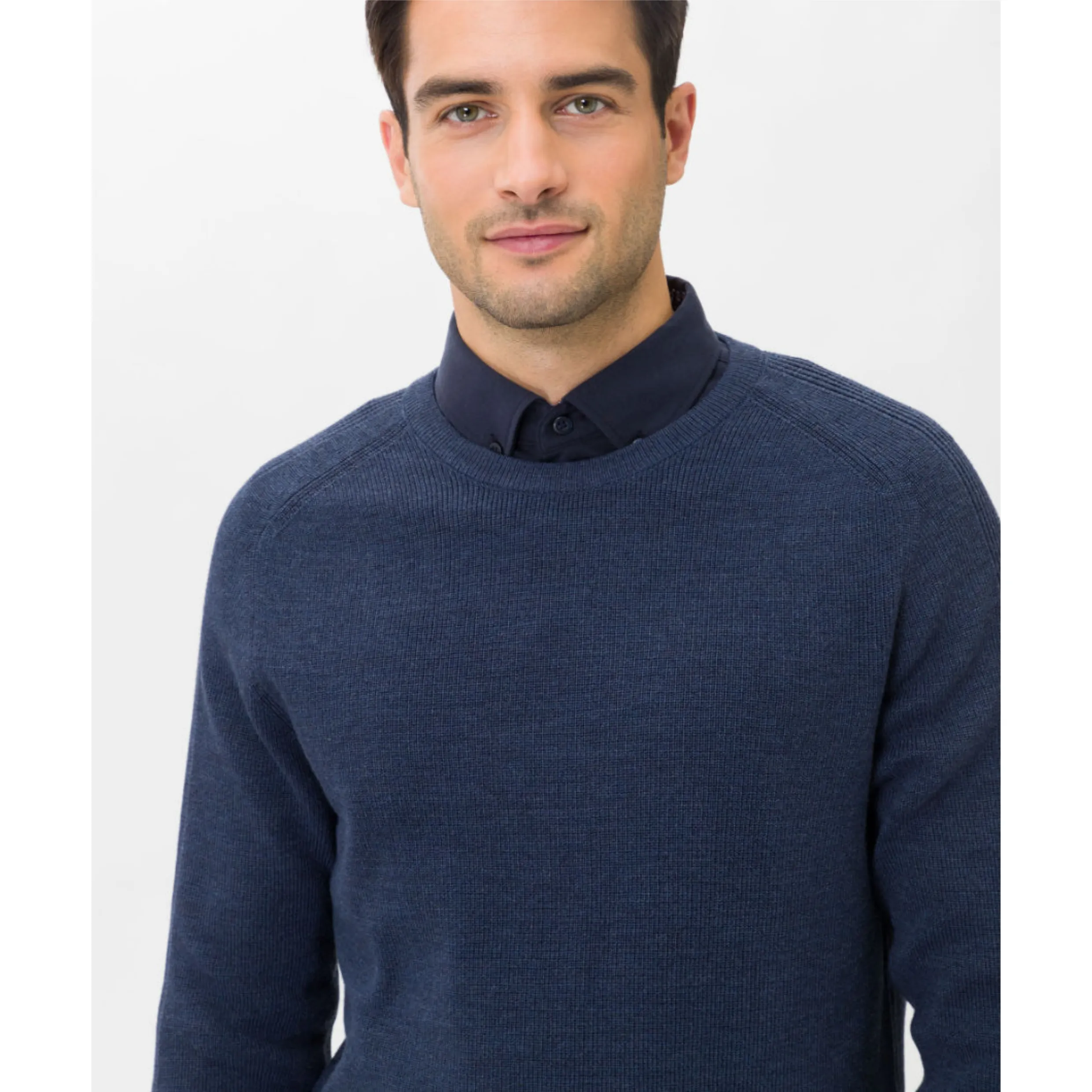 Brax Wool Cotton Round Neck Pullover Roy 21-2007 - Denim