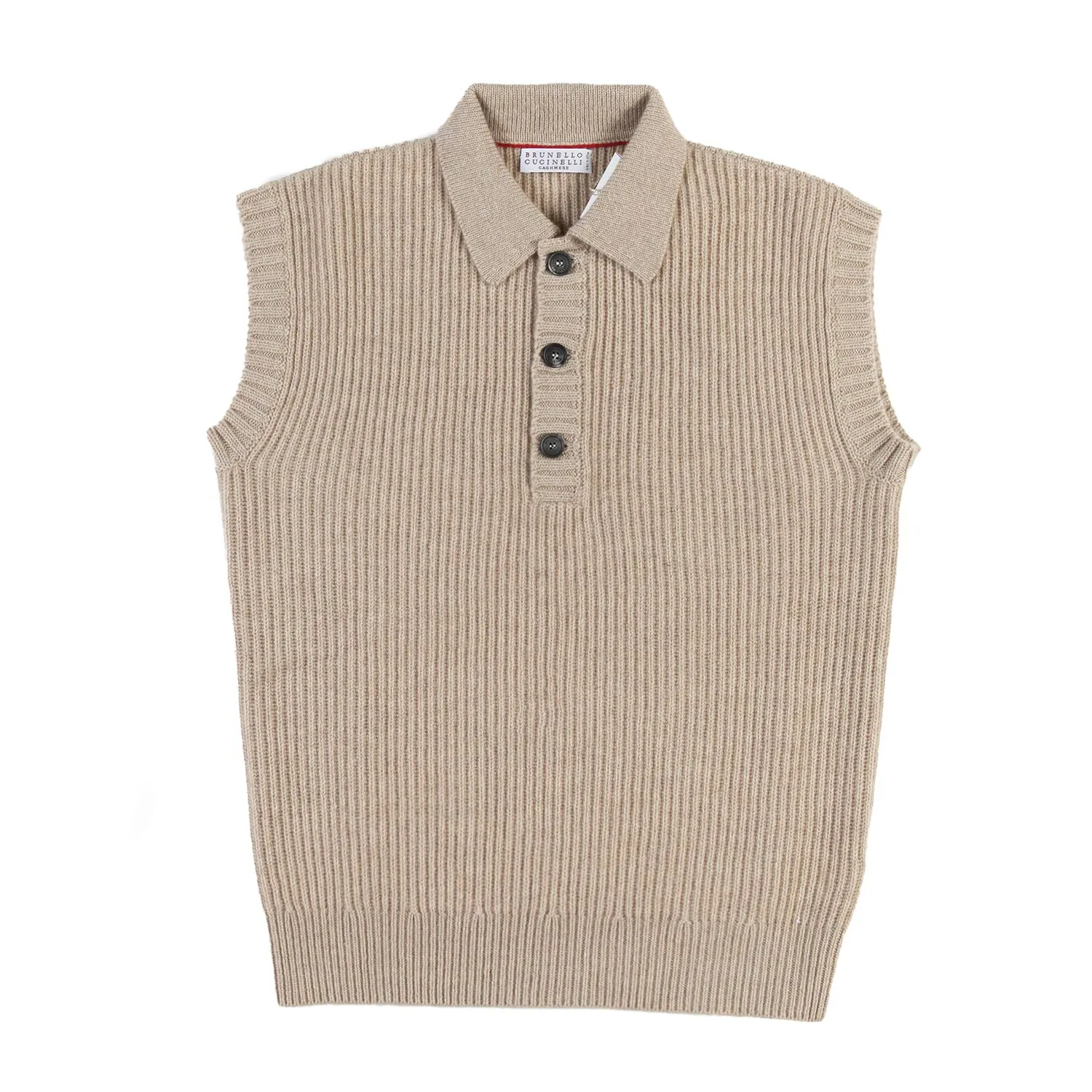 Brunello Cucinelli B. Cucinelli Beige Ribbed Cashmere Vest