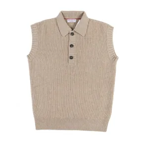 Brunello Cucinelli B. Cucinelli Beige Ribbed Cashmere Vest