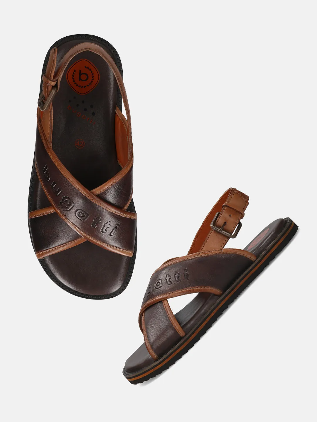 bugatti Dark Brown Premium Leather Sandals