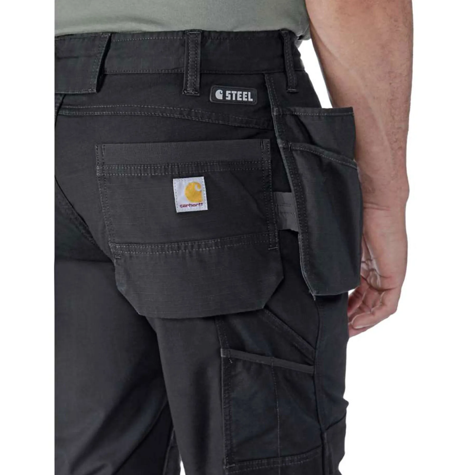 Carhartt 105070 Steel Rugged Flex Double Front, Holster Pocket Work Trousers Black 28w L30