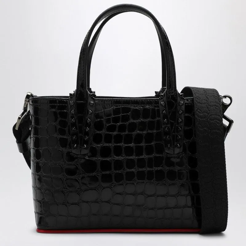 CHRISTIAN LOUBOUTIN Elegant Black Croc-Effect Patent Leather Tote