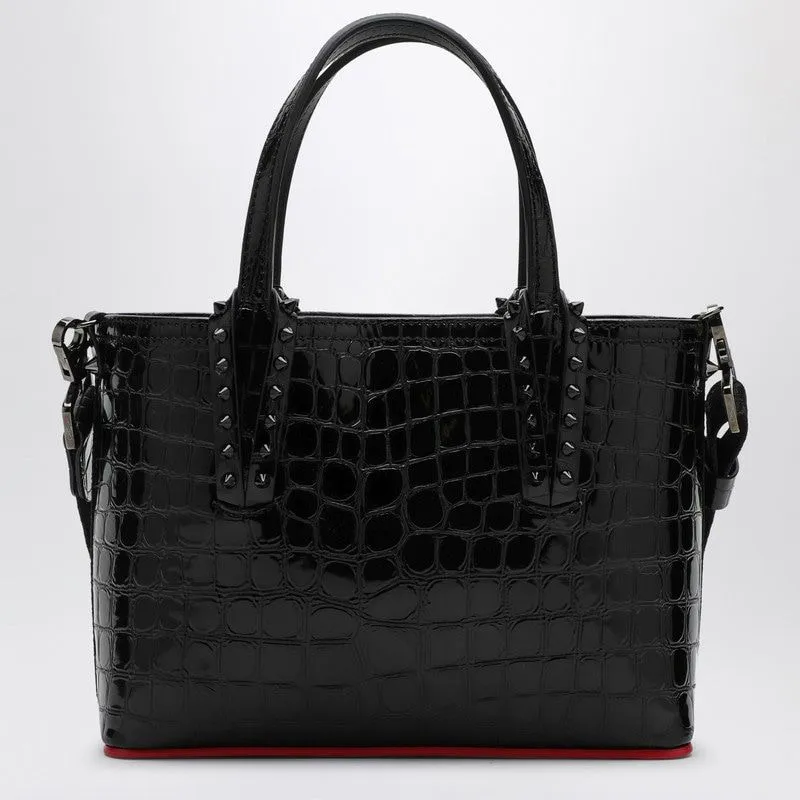 CHRISTIAN LOUBOUTIN Elegant Black Croc-Effect Patent Leather Tote