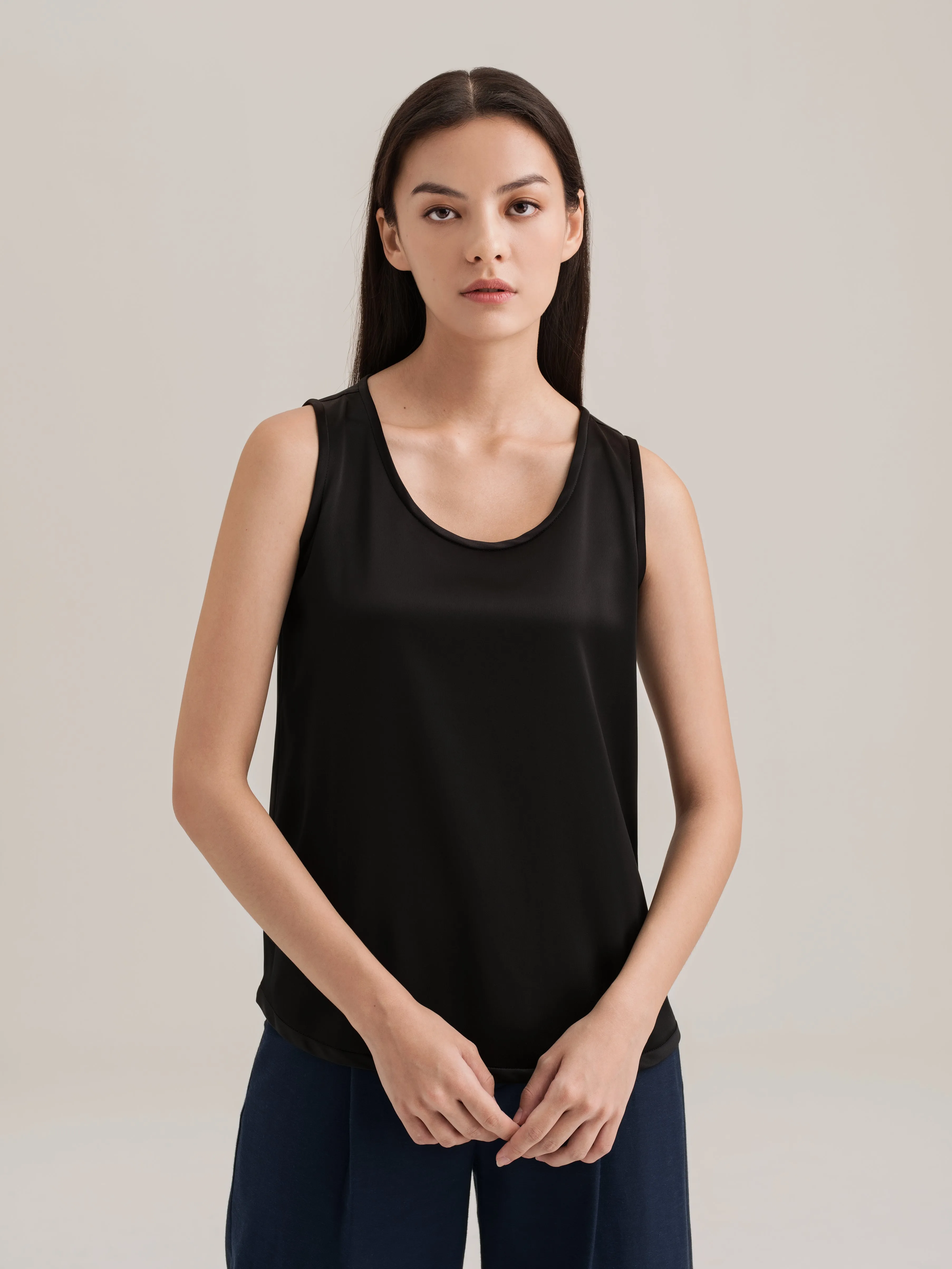 Classic Satin Sleeveless Top in Black