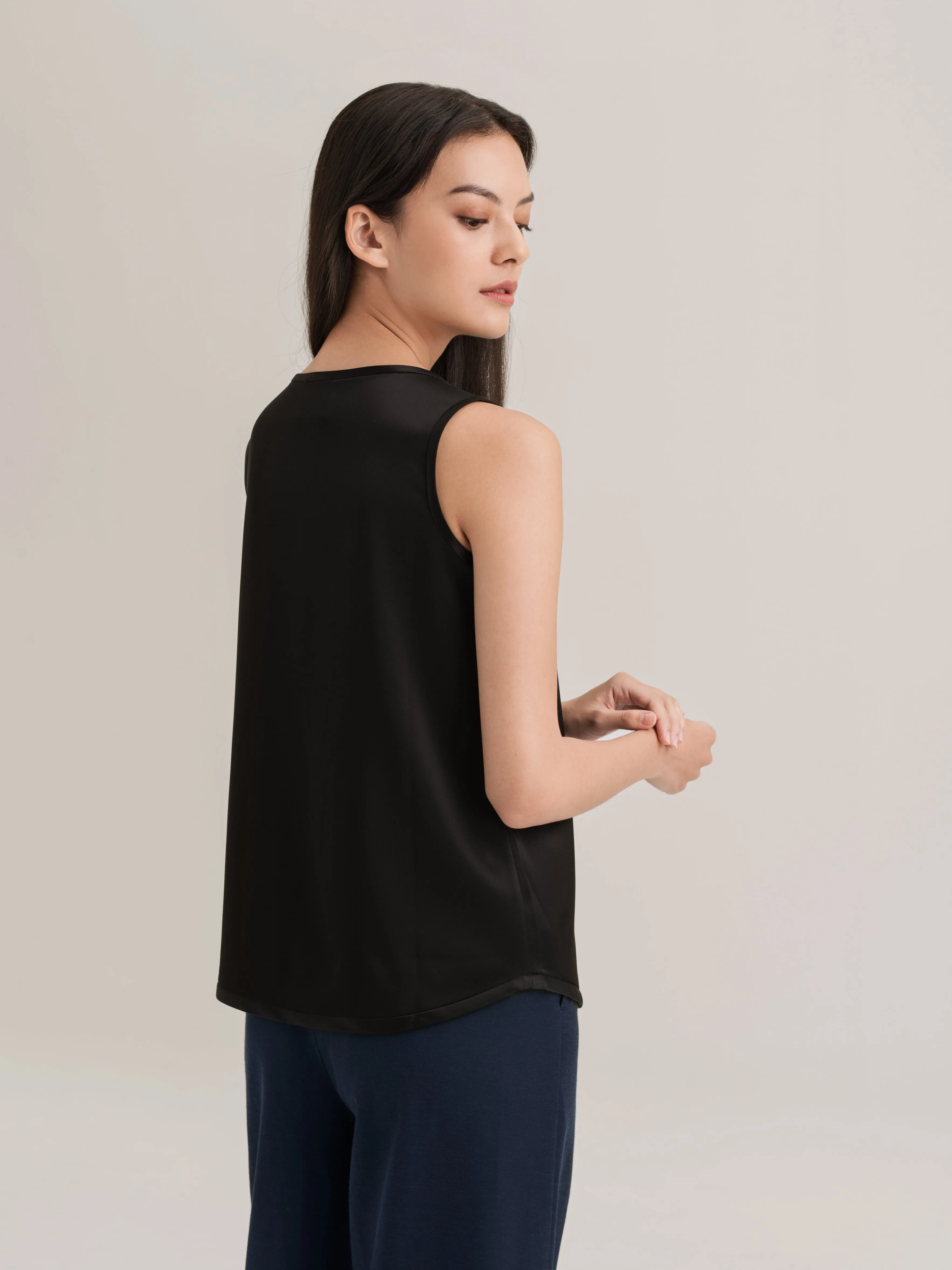 Classic Satin Sleeveless Top in Black