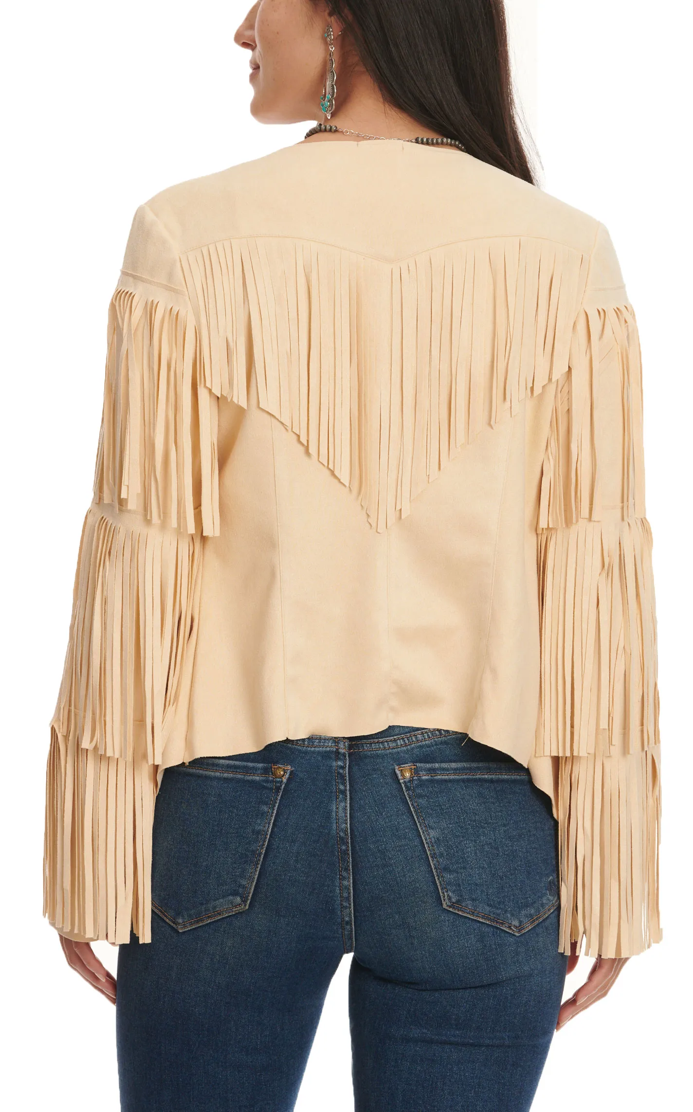 Cowgirl Legend Women's Cream Long Fringed Faux Suede Jacket