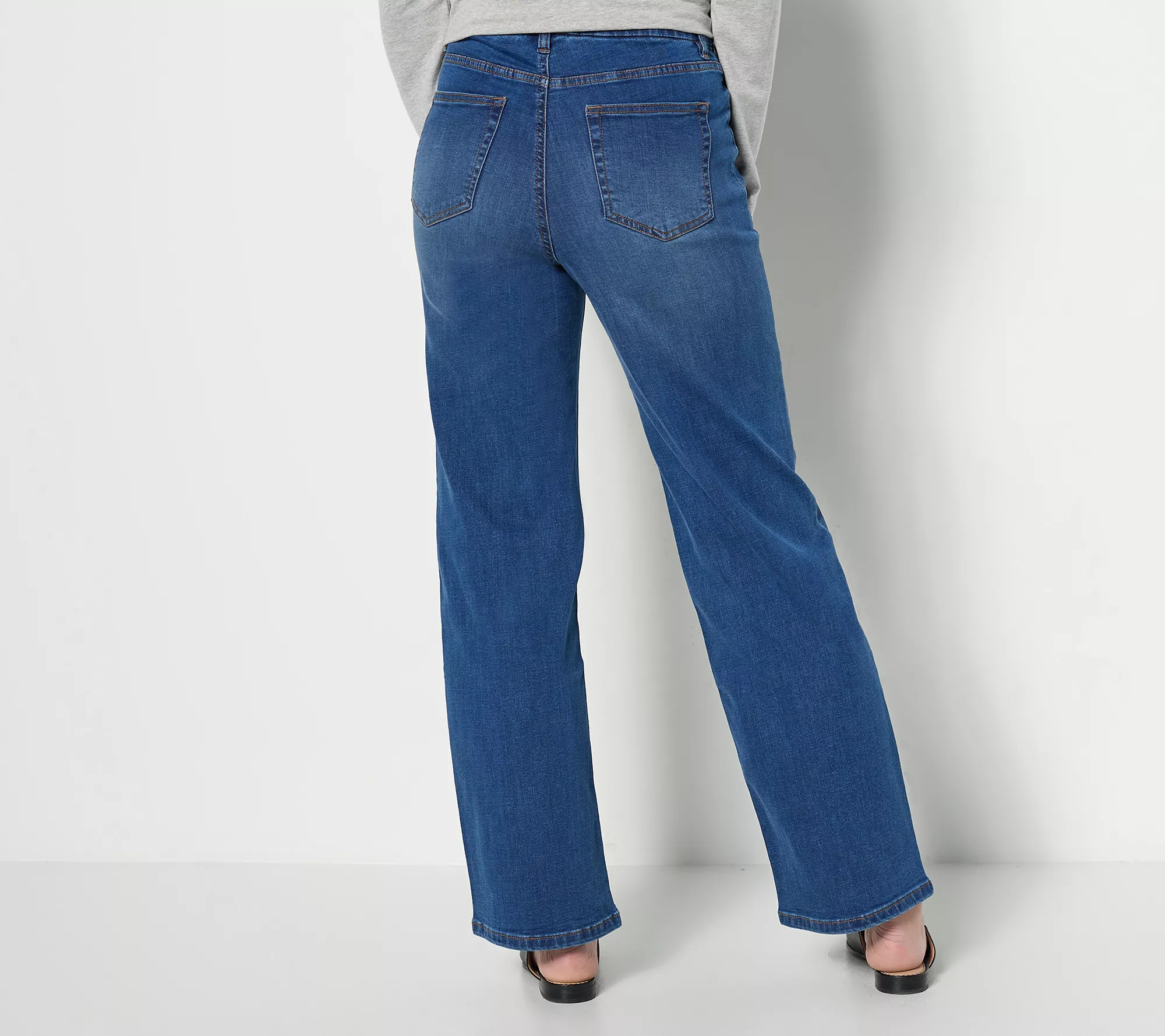 Denim & Co. Easy Stretch Regular Wide Leg Jeans with Seam Details