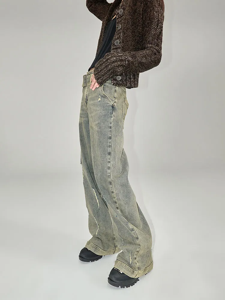 Denim Vintage Faded Retro Loose Wide-Pants