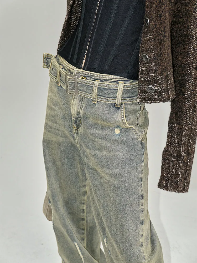 Denim Vintage Faded Retro Loose Wide-Pants