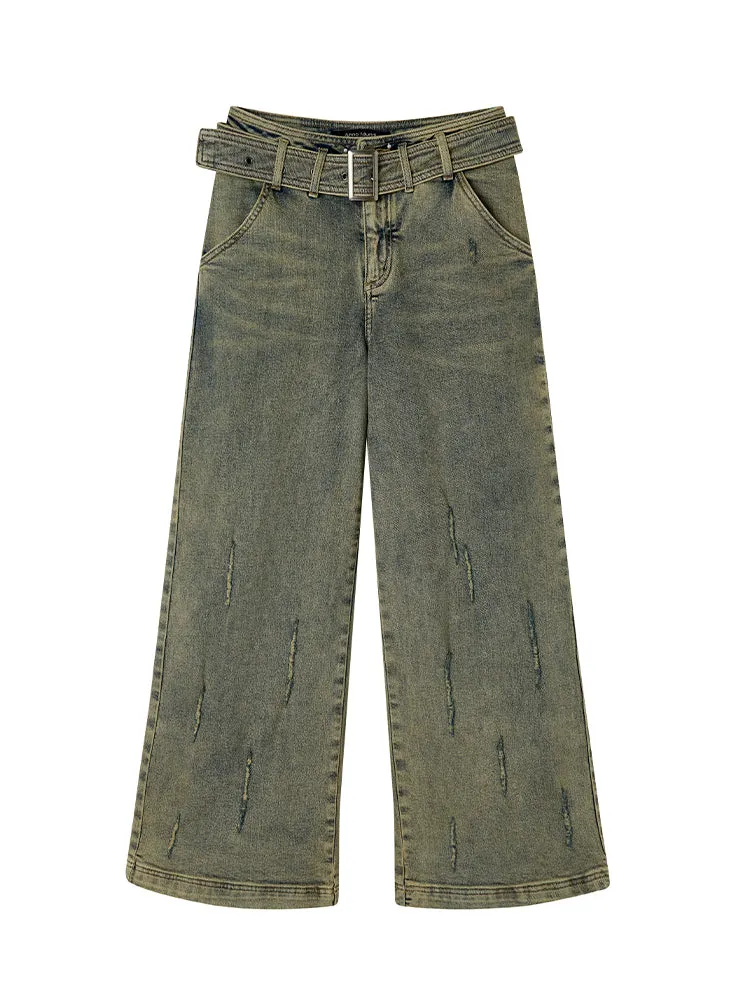 Denim Vintage Faded Retro Loose Wide-Pants