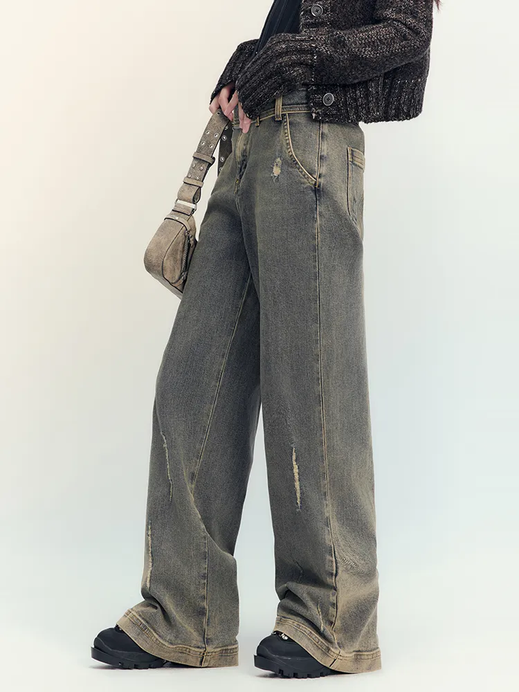 Denim Vintage Faded Retro Loose Wide-Pants