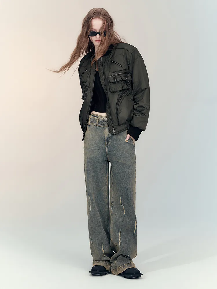 Denim Vintage Faded Retro Loose Wide-Pants