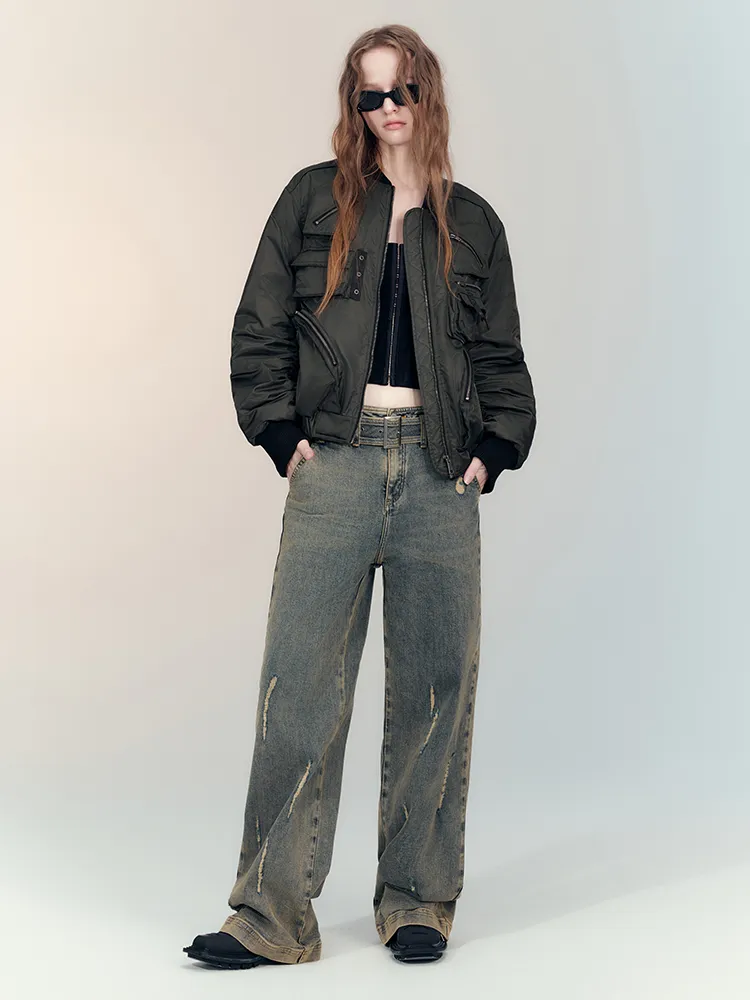 Denim Vintage Faded Retro Loose Wide-Pants