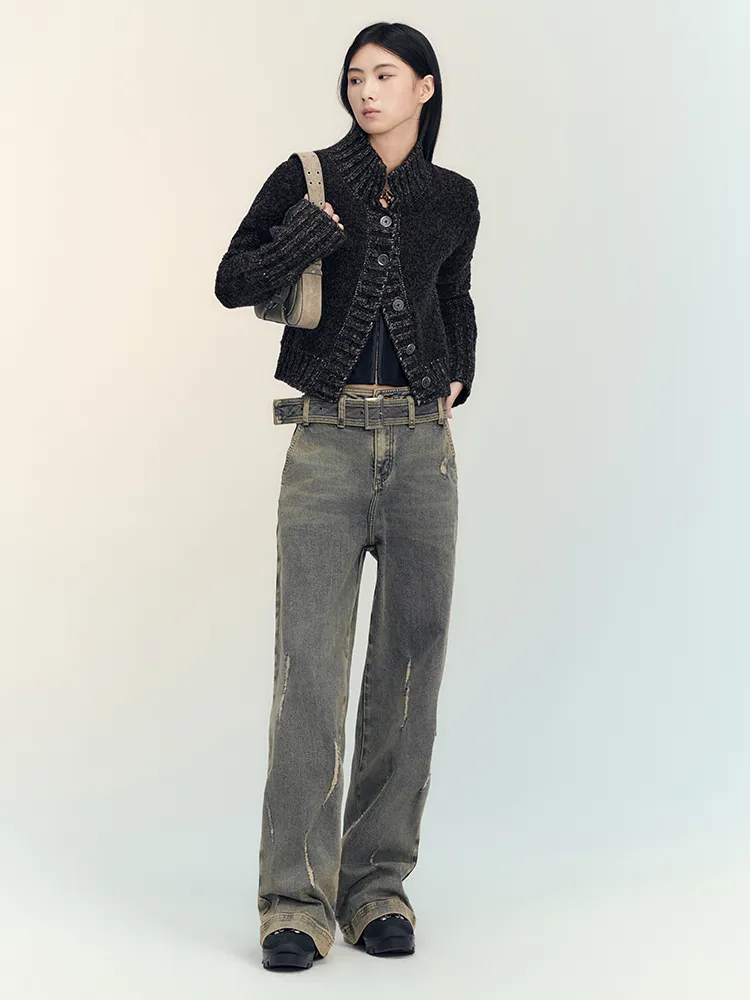 Denim Vintage Faded Retro Loose Wide-Pants