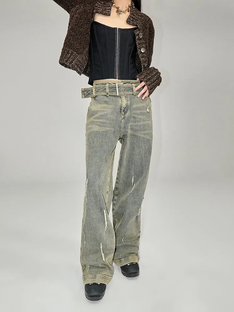 Denim Vintage Faded Retro Loose Wide-Pants