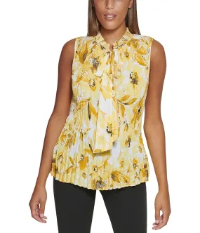 DKNY Sleeveless Pleated Top with Neck Tie Women's