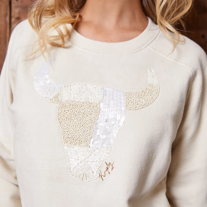 Embellished Skull Pullover Sweatshirt Ivory