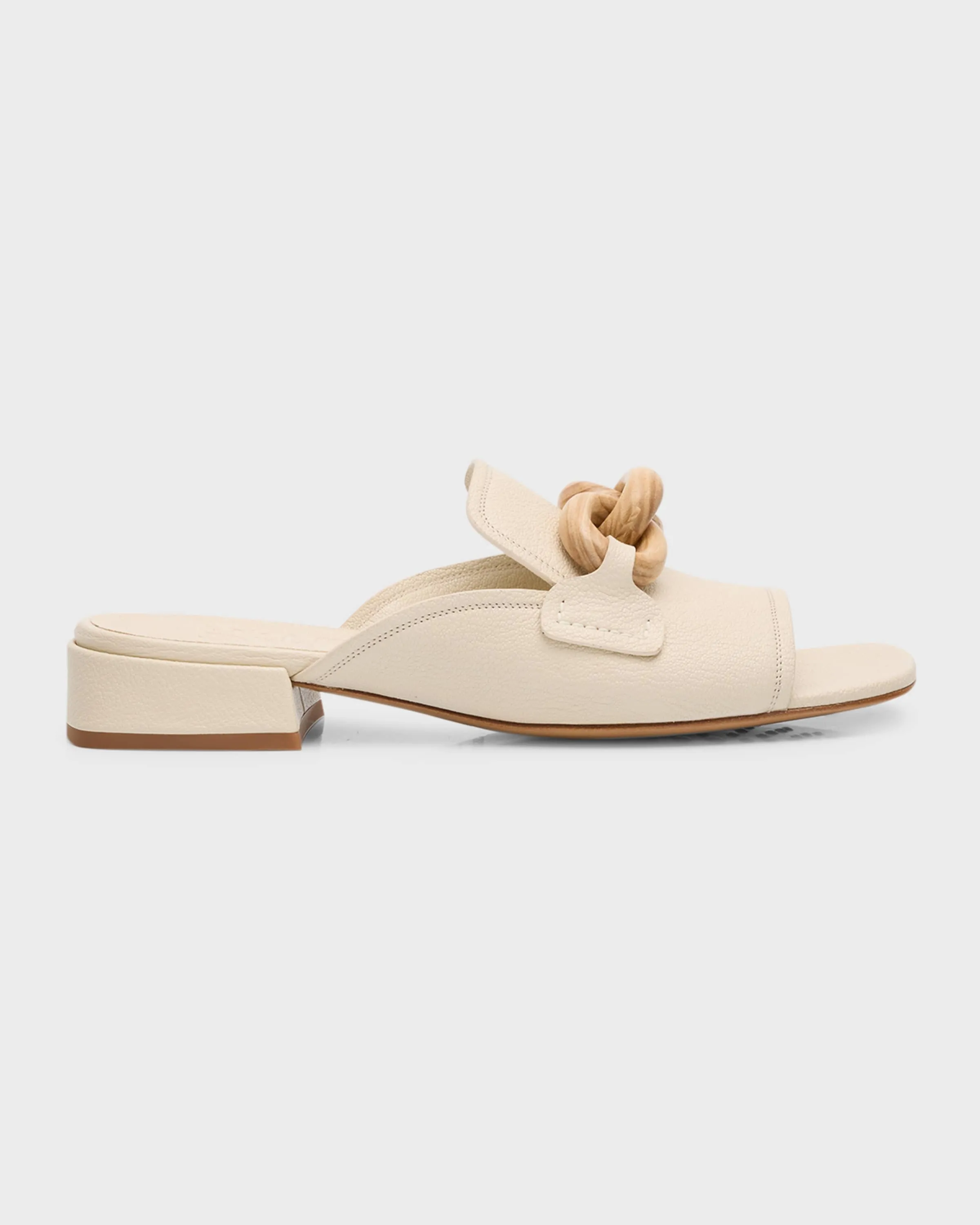 Enna Leather Wooden-Link Mule Sandals