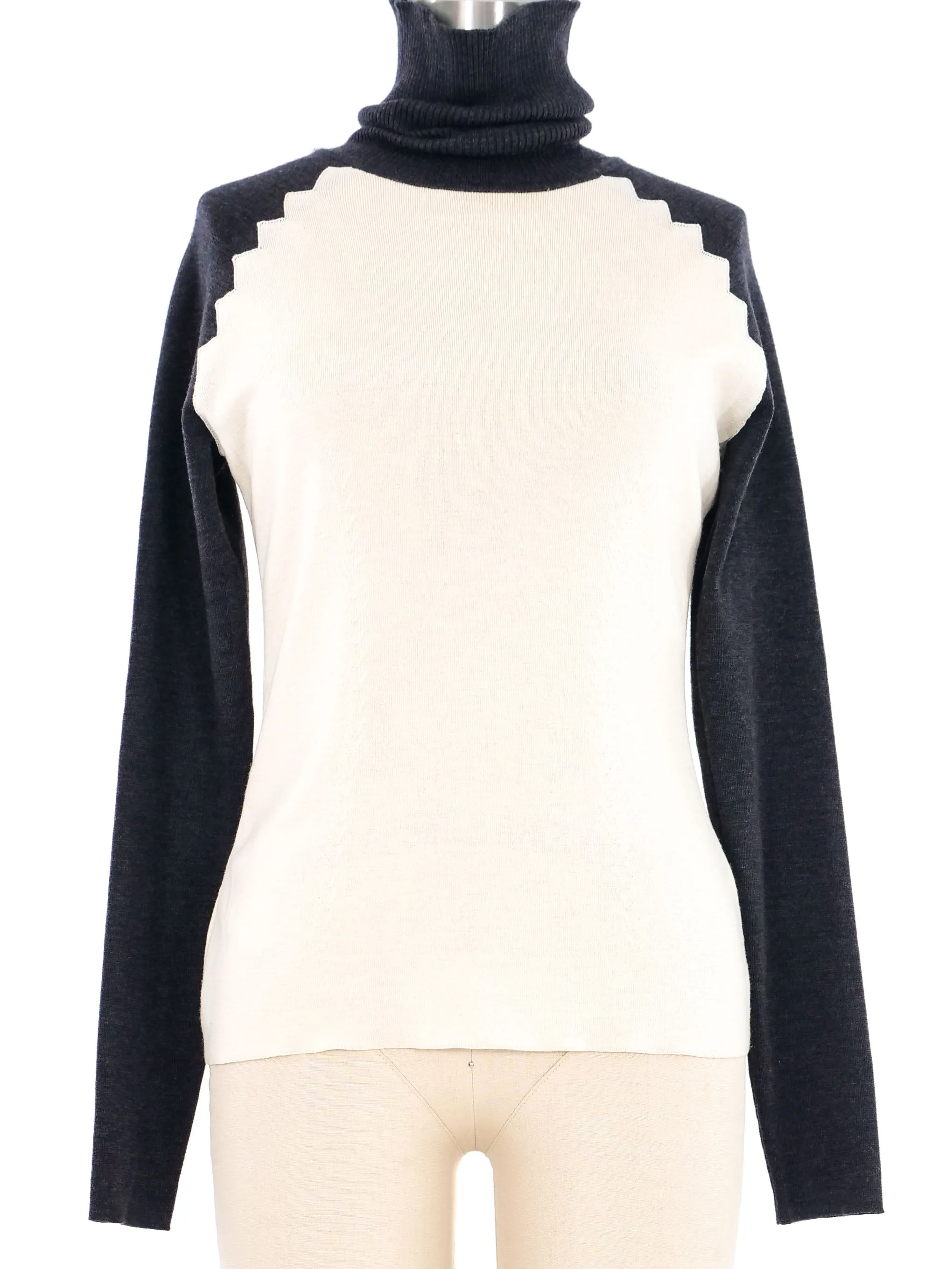 Escada Two Tone Knit Turtleneck Top