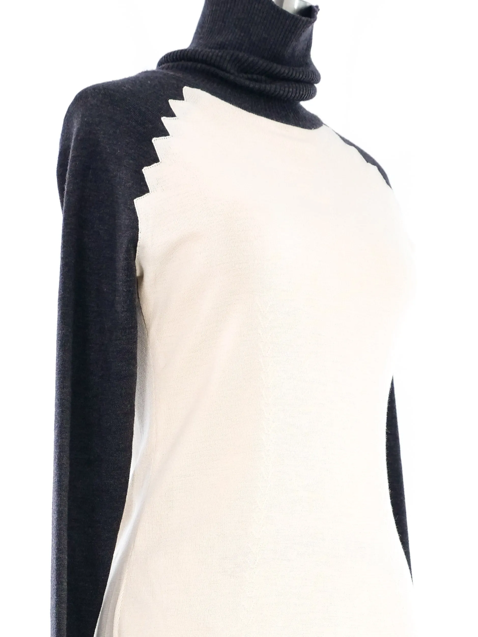 Escada Two Tone Knit Turtleneck Top