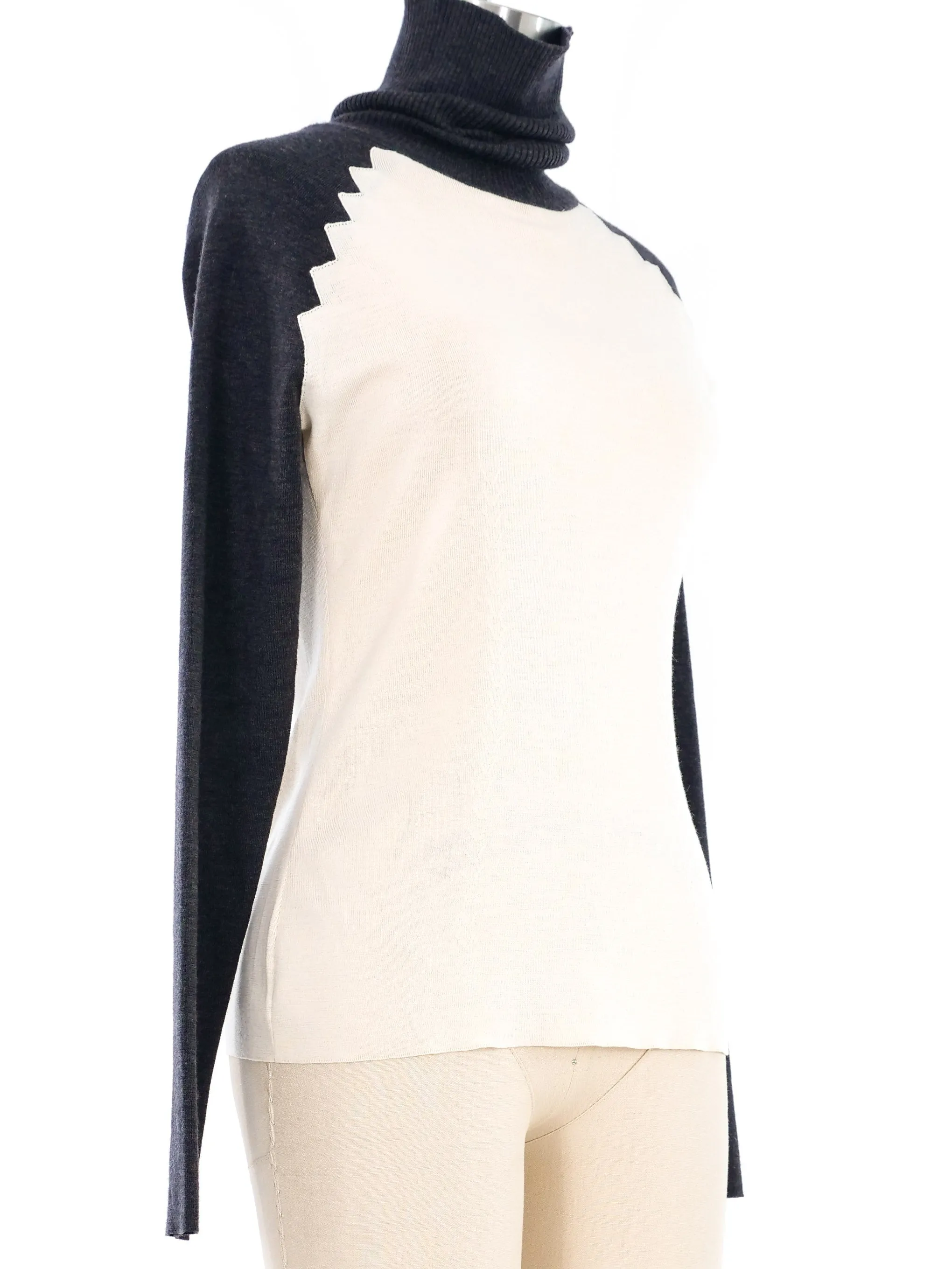 Escada Two Tone Knit Turtleneck Top