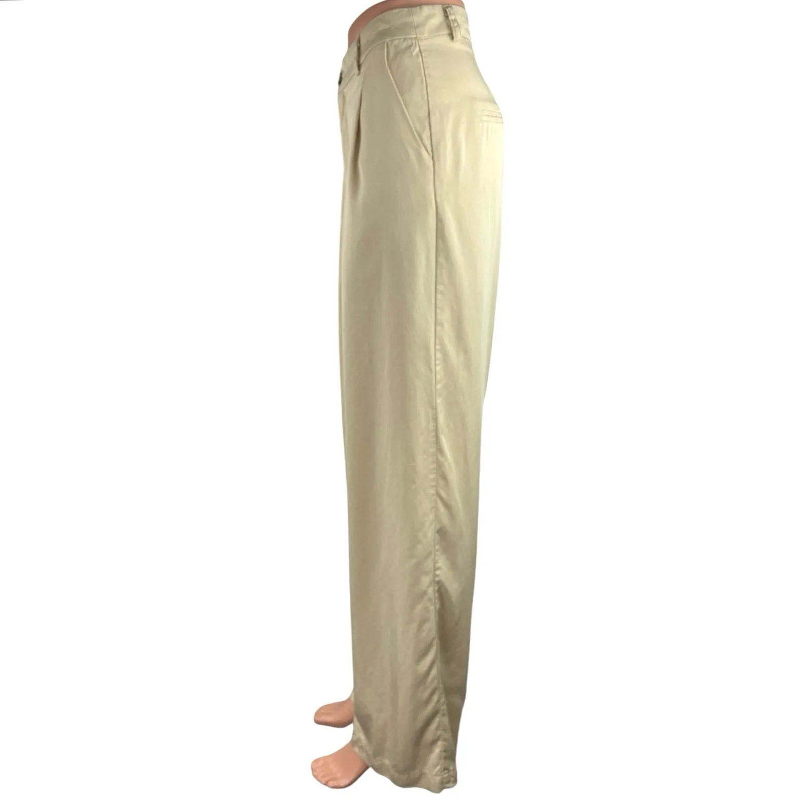 Et Clet Cream High Rise Pleated Career Cozy Ankle Wide Leg Trouser Pants Size M